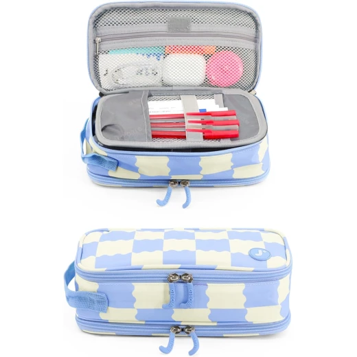 J World New York Doodle Pencil Case Wiggle Blue | Large-Capacity Pouch with Handle Strap - J world - Image 7