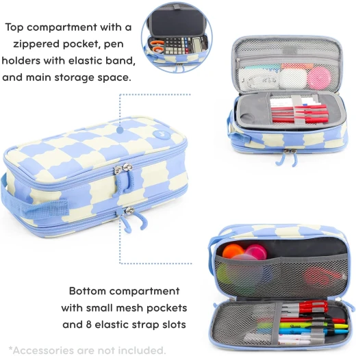 J World New York Doodle Pencil Case Wiggle Blue | Large-Capacity Pouch with Handle Strap - J world - Image 8