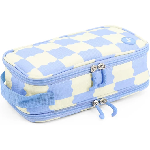 J World New York Doodle Pencil Case Wiggle Blue | Large-Capacity Pouch with Handle Strap