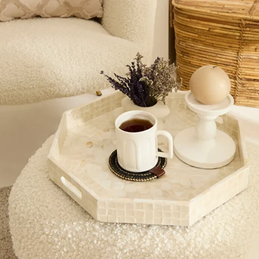 صينية ديكور كاراجا هوم كاري مقاس 37 × 37 × 5 سم – مصنوعة من الكابيز وألواح MDF بتصميم أنيق لتقديم الضيافة وتزيين المنزل - كراجا - Image 2