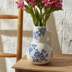 Karaca Home Cannes White & Blue Vase 16.7 × 16.7 × 22.9 cm – Elegant Decorative Vase for Modern Home Décor