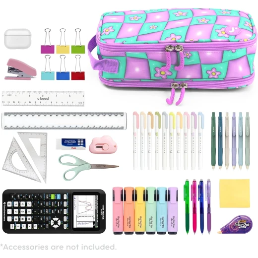 J World New York Doodle Pencil Case Puffy Flower | Large-Capacity Pouch with Handle Strap - J world - Image 3