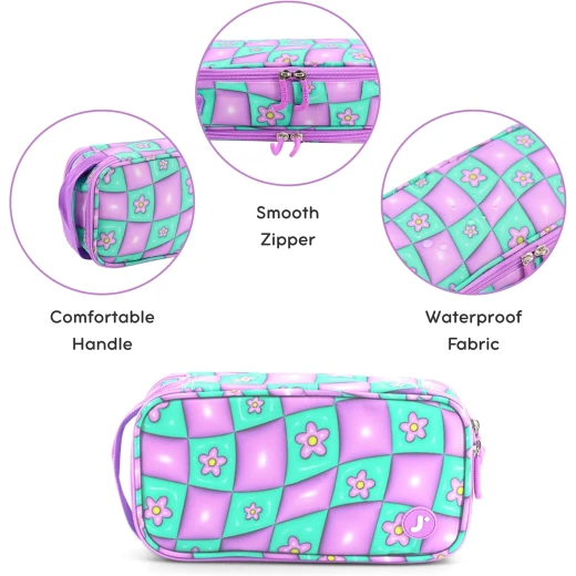 J World New York Doodle Pencil Case Puffy Flower | Large-Capacity Pouch with Handle Strap - J world - Image 2
