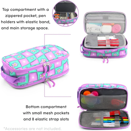 J World New York Doodle Pencil Case Puffy Flower | Large-Capacity Pouch with Handle Strap - J world - Image 6