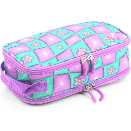 J World New York Doodle Pencil Case Puffy Flower | Large-Capacity Pouch with Handle Strap