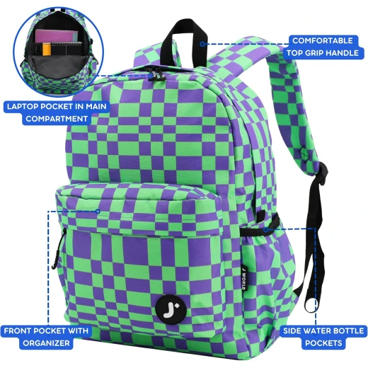 J World New York Oz Daypack Backpack Pixel Checkers | School & 15.6 Laptop Backpack - J world - Image 9