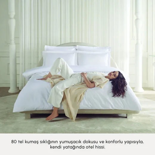طقم مفارش سرير كاراجا هوم إينا مزدوج أبيض، قطن بيركال 80 خيط بنسبة 100% بتصميم ناعم وأنيق مع غطاء لحاف وملاءة و2 غطاء وسادة بمقاسات مريحة - كراجا - Image 2