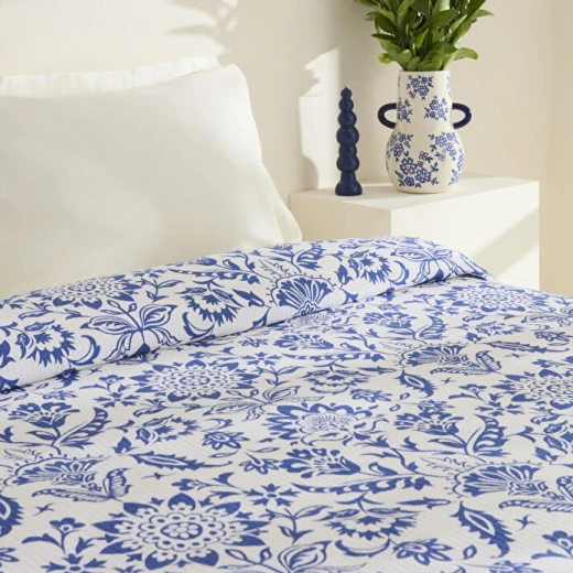 كاراتشا هوم سفين غطاء صيفي بيكيه مزدوج أزرق 200×220 سم من القطن 100% ناعم ومريح لغرف النوم - كراجا - Image 3