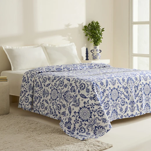 كاراتشا هوم سفين غطاء صيفي بيكيه مزدوج أزرق 200×220 سم من القطن 100% ناعم ومريح لغرف النوم - كراجا - Image 4