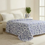 كاراتشا هوم سفين غطاء صيفي بيكيه مزدوج أزرق 200×220 سم من القطن 100% ناعم ومريح لغرف النوم - كراجا