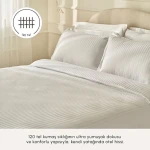 طقم غطاء لحاف كاراجا هوم فيسا مزدوج مخطط أبيض، 120 خيط، قطن ساتان 100%، مع شرشف وغطائي وسادة - كراجا
