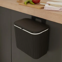 Karaca Home Pino 8L Black Trash Bin, Stylish Plastic Waste Basket for Home, Office, Kitchen and Bathroom with Compact Modern Design