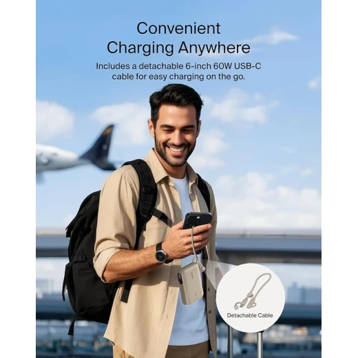 باور بانك بيلكن 10000 مللي أمبير، شحن سريع 20 واط، شاشة رقمية، منفذا USB-C، شحن متزامن، رملي، مناسب للسفر - بيلكين - Image 3