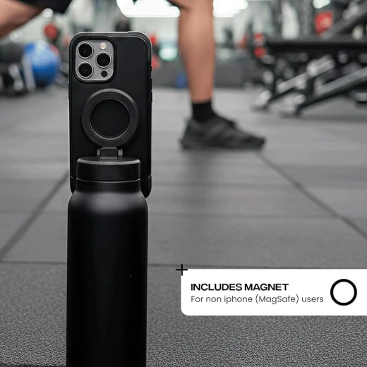 زجاجة مياه رينجو برو 24 أونصة، ستانلس ستيل، حامل هاتف مغناطيسي 360 درجة، متوافقة مع MagSafe، غطاء شفاط مانع للتسرب، أسود - رينغو - Image 3