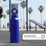 زجاجة مياه رينجو برو 24 أونصة، ستانلس ستيل، حامل هاتف مغناطيسي 360 درجة، متوافقة مع MagSafe، شفاط مانع للتسرب، أزرق - رينغو