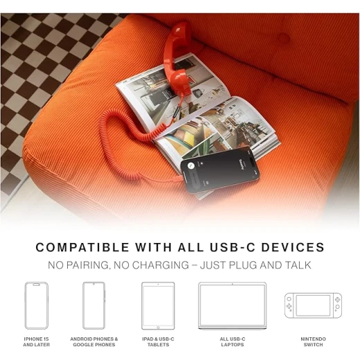 هاتف نايتف يونيون بوب ريترو سلكي USB-C مع ميكروفون وسماعة، متوافق مع آيفون وآيباد وسامسونج واللابتوب والأجهزة اللوحية، لون رملي - نيتف يونيون - Image 3