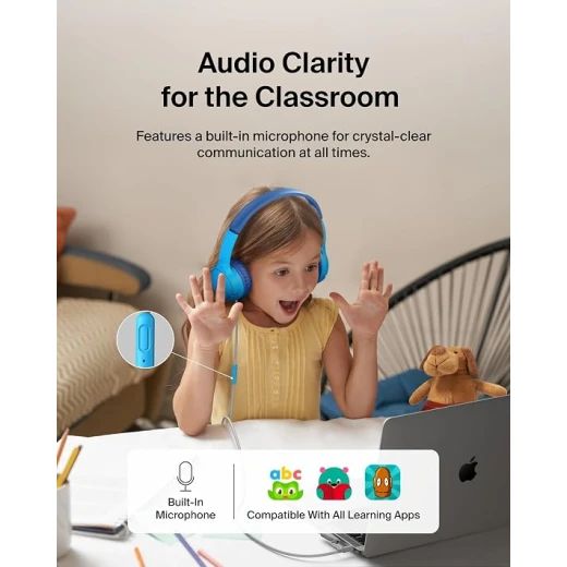 Belkin SoundForm Mini Kids Wired Headphones in Blue with Microphone, 85dB Volume Limit, USB-C to 3.5mm Dongle, Comfortable and Durable - Belkin - Image 2