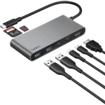 محول بيلكن يو إس بي سي متعدد المنافذ 7 في 1، يدعم HDMI بدقة 4K و60 هرتز، قارئ SD وMicroSD، شحن سريع حتى 100 واط، نقل بيانات بسرعة 5 جيجابت في الثانية، باللون الرمادي - بيلكين