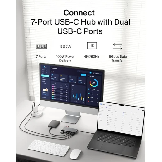 محول بيلكن يو إس بي سي متعدد المنافذ 7 في 1، يدعم HDMI بدقة 4K و60 هرتز، قارئ SD وMicroSD، شحن سريع حتى 100 واط، نقل بيانات بسرعة 5 جيجابت في الثانية، باللون الرمادي - بيلكين - Image 3
