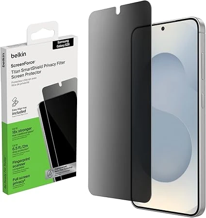 واقي شاشة خصوصية بيلكن ScreenForce Titan SmartShield لهاتف سامسونج جالكسي S26، خصوصية ثنائية الاتجاه، مقاوم للخدوش والصدمات، صلابة 9H، مضاد للبصمات، فائق النحافة واقي شاشة خصوصية بيلكن ScreenForce Titan SmartShield لهاتف سامسونج جالكسي S26، خصوصية ثنائية الاتجاه، مقاوم للخدوش والصدمات، صلابة 9H، مضاد للبصمات، فائق النحافة