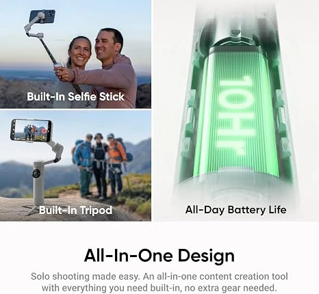 إنستا 360 Flow 2 Plus مع حزمة متتبع AI، مثبت هاتف ذكي ثلاثي المحاور قابل للطي، تتبع ذكي مع أي تطبيق، تتبع متعدد الأشخاص، حامل ثلاثي وقضيب سيلفي مدمجان، تحكم عن بُعد، رمادي - انستا 360 - Image 2