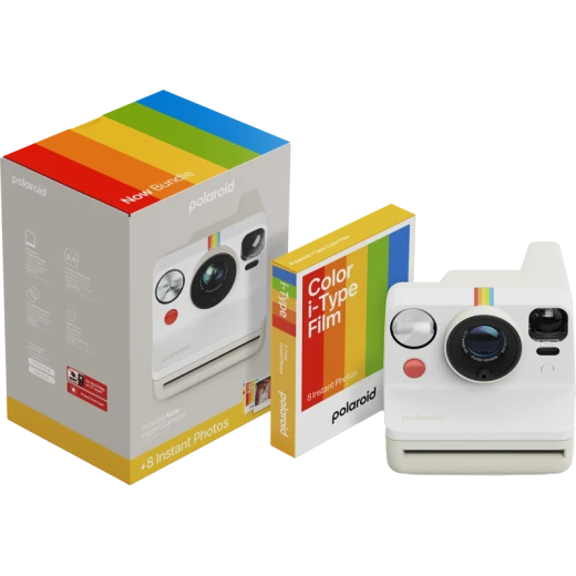 بولارويد Now الجيل الثالث Pebble White كاميرا فورية مع فيلم ملون 8 صور، تركيز تلقائي، تعريض مزدوج، مؤقت ذاتي، USB-C، أبيض