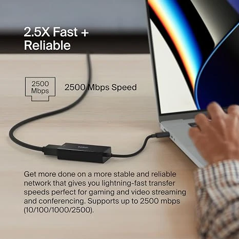 Belkin محول USB-C إلى إيثرنت بسرعة 2.5 جيجابت، شبكة سلكية عالية السرعة، متوافق مع MacBook وiPad وChromebook وSurface، اعتماد USB-IF وWWCB - بيلكين - Image 3