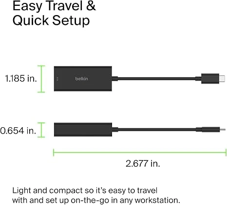 Belkin محول USB-C إلى إيثرنت بسرعة 2.5 جيجابت، شبكة سلكية عالية السرعة، متوافق مع MacBook وiPad وChromebook وSurface، اعتماد USB-IF وWWCB - بيلكين - Image 2
