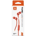 سماعات أذن سلكية داخل الأذن JBL Tune 110، صوت JBL Pure Bass، محركات 9 مم، ميكروفون مدمج، تحكم بزر واحد، أحمر - جي بي ال
