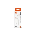 سماعات أذن سلكية داخل الأذن JBL Tune 110، صوت JBL Pure Bass، محركات 9 مم، ميكروفون مدمج، تحكم بزر واحد، أبيض - جي بي ال