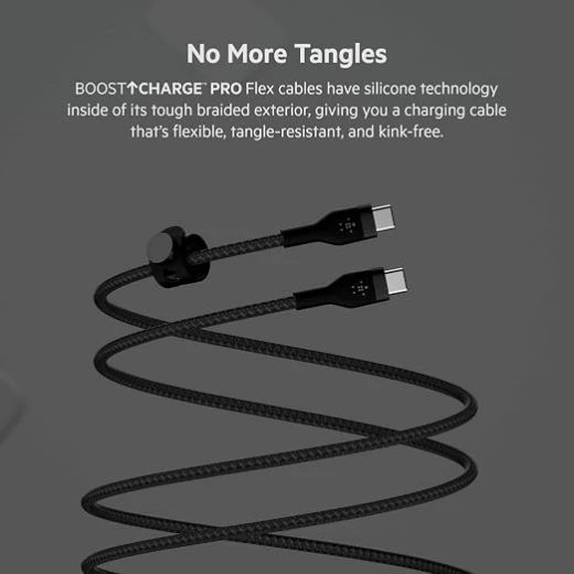 كابل شحن بيلكن فاست تشارج برو فليكس مضفر USB-C، يدعم Power Delivery، معتمد USB-IF، شحن سريع، بطول 1 متر، أسود - بيلكين - Image 3