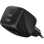 شاحن Belkin USB ثنائي المنافذ بقدرة 50 واط، شاحن GaN بمنفذي USB-C، شحن سريع للـ MacBook وiPhone 17 وiPad Pro وChromebook وGalaxy S25 Ultra وPixel 10، مناسب للسفر - بيلكين