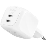 شاحن Belkin USB ثنائي المنافذ بقدرة 50 واط، شاحن GaN بمنفذي USB-C، شحن سريع، مناسب للـ MacBook وiPhone وiPad وChromebook وSamsung Galaxy وPixel، أبيض - بيلكين