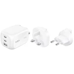 شاحن حائط Belkin بثلاثة منافذ USB-C بقدرة 100 واط، تقنية GaN، منفذا USB-C ومنفذ USB-A، مع مقابس EU وUK وUS قابلة للتبديل، شحن سريع لأجهزة MacBook وiPhone وiPad Pro وSamsung Galaxy وGoogle Pixel، أبيض - بيلكين