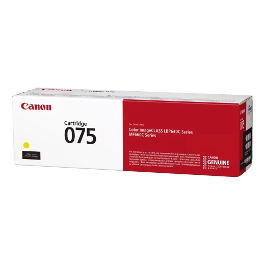 تونر كانون Canon 075 أصفر أصلي لطابعات الليزر، إنتاجية تصل إلى 1300 صفحة، طباعة ملونة عالية الجودة، متوافق مع طابعات Canon i-SENSYS وسهل التركيب