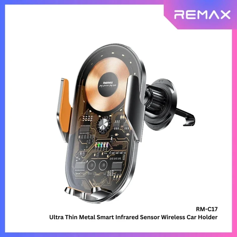 حامل جوال للسيارة REMAX RM-C17 أسود، مستشعر ذكي بالأشعة تحت الحمراء، شحن لاسلكي سريع 15 واط، تثبيت آمن وتصميم متوافق مع مجموعة واسعة من الهواتف - ريماكس