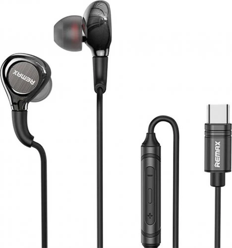 سماعات أذن REMAX RM-655A سلكية بمنفذ USB-C، كابل 1.2 متر، ميكروفون مدمج، صوت ستيريو واضح وباس عميق، تصميم مريح وخفيف، أسود