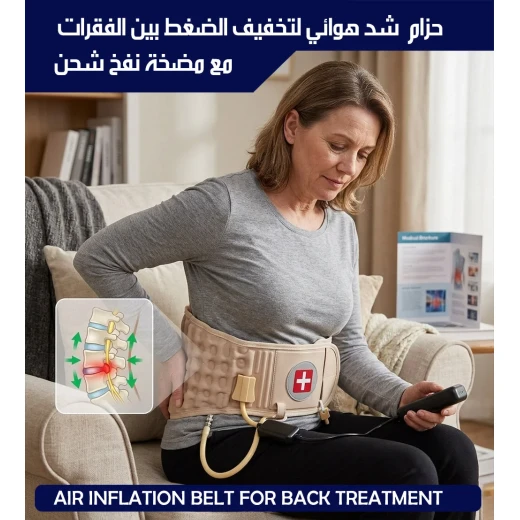 حزام نفخ للظهر لتخفيف آلام الظهر، يساعد على إراحة العمود الفقري وتقليل الضغط، سهل الاستخدام مع مضخة مرفقة، مناسب للاستخدام المنزلي - Image 7