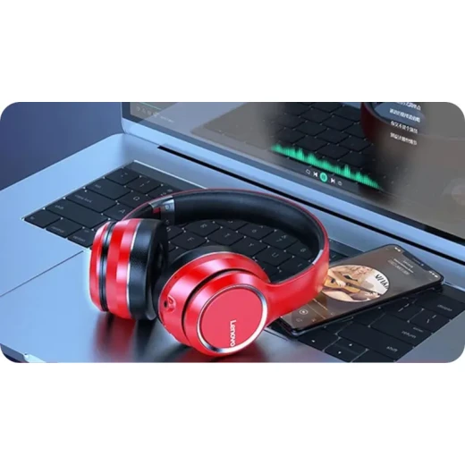 سماعات لينوفو HD200 لاسلكية بتقنية Bluetooth 5.0، صوت ستيريو عالي الجودة، تصميم قابل للطي، خفيفة ومحمولة، ميكروفون للمكالمات، لون أسود - لينوفو - Image 2