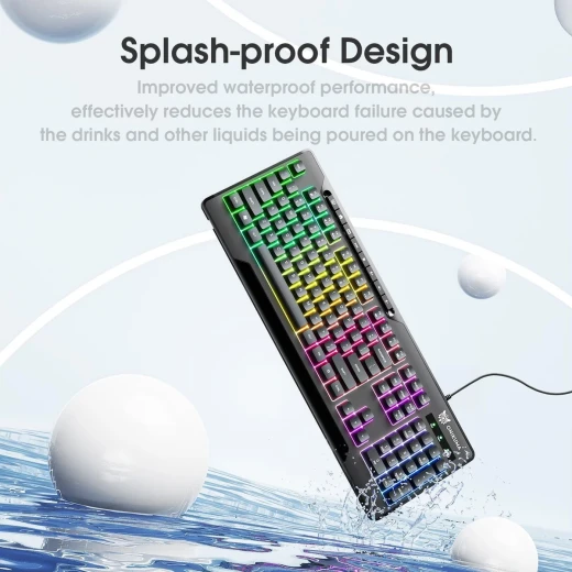 لوحة مفاتيح ألعاب ميكانيكية ONIKUMA G32 سلكية بإضاءة RGB ملونة قابلة للتخصيص، تصميم فائق النحافة، مفاتيح متينة، أداء سريع ودقيق، أسود - أونيكوما - Image 3