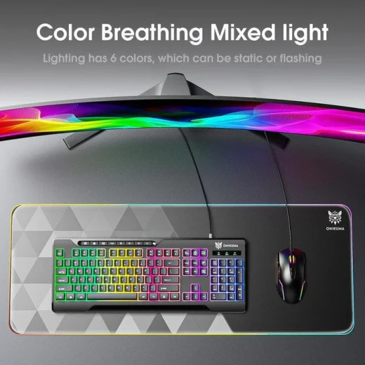 لوحة مفاتيح ألعاب ميكانيكية ONIKUMA G32 سلكية بإضاءة RGB ملونة قابلة للتخصيص، تصميم فائق النحافة، مفاتيح متينة، أداء سريع ودقيق، أسود - أونيكوما - Image 2