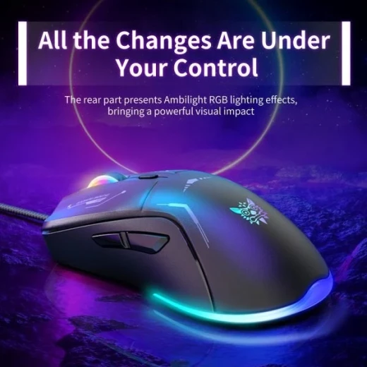 ماوس ألعاب سلكي أونيكوما CW917 بإضاءة RGB، دقة DPI قابلة للتعديل، كابل USB بطول 1.5 متر، تصميم مريح، تحكم دقيق، باللون الأسود - أونيكوما - Image 2