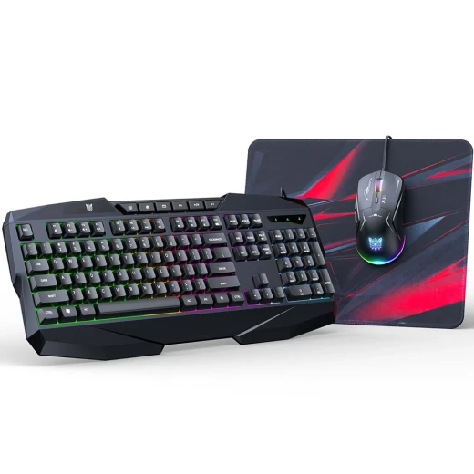 طقم ألعاب أونيكوما 3 في 1 TZ3006، لوحة مفاتيح وماوس وباد ماوس، إضاءة RGB قابلة للتخصيص، أزرار سريعة الاستجابة، تصميم مريح، أسود طقم ألعاب أونيكوما 3 في 1 TZ3006، لوحة مفاتيح وماوس وباد ماوس، إضاءة RGB قابلة للتخصيص، أزرار سريعة الاستجابة، تصميم مريح، أسود