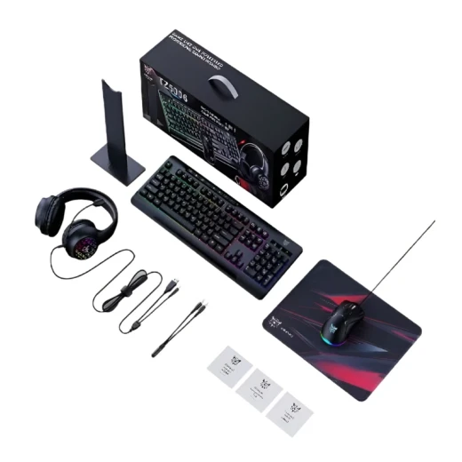 طقم ألعاب أونيكوما 5 في 1 TZ5006، كيبورد وماوس وسماعة وحامل سماعة وباد ماوس، إضاءة RGB، ميكروفون عازل للضوضاء، أسود - أونيكوما - Image 2