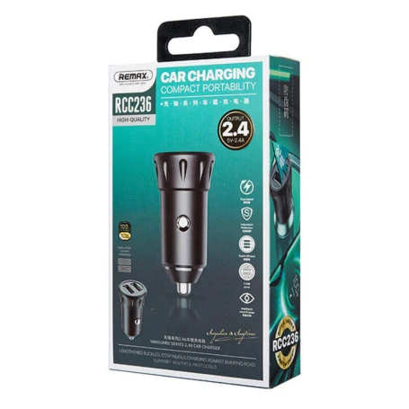 شاحن سيارة ريماكس RCC236 Vanguard Series مزدوج USB بقدرة 18 واط و2.4 أمبير للشحن السريع والآمن للهواتف والأجهزة - ريماكس - Image 2