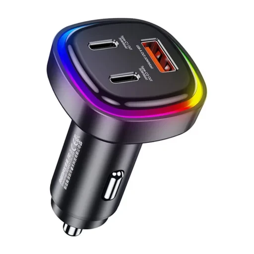 شاحن سيارة ريماكس RCC330 بثلاثة منافذ USB و2 USB-C بقدرة 66 واط وشحن سريع متوافق مع السيارات وSUV والشاحنات 12-24 فولت