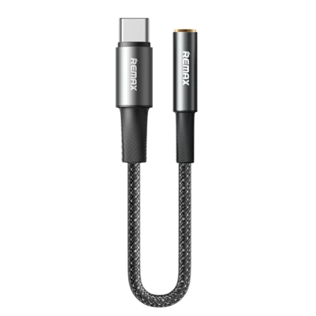 محول صوت ريماكس CB08 من USB Type-C إلى 3.5mm Jack بطول 0.12 متر بتصميم مضفر من النايلون وصوت عالي الجودة باللون الأسود محول صوت ريماكس CB08 من USB Type-C إلى 3.5mm Jack بطول 0.12 متر بتصميم مضفر من النايلون وصوت عالي الجودة باللون الأسود