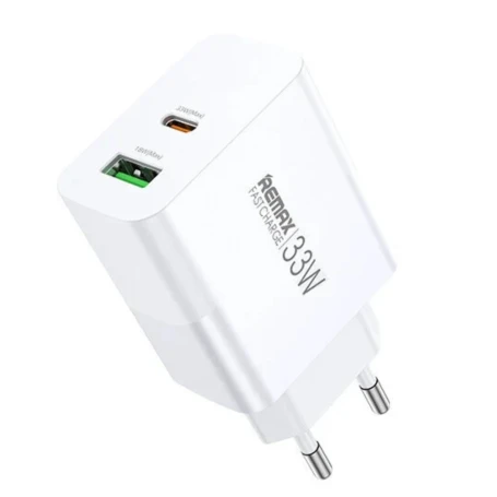 شاحن حائط ريماكس Kiddy Series RP-U122 بقدرة 33 واط USB وUSB-C للشحن السريع مع منفذين وتصميم مدمج وقابس EU أبيض - ريماكس - Image 2