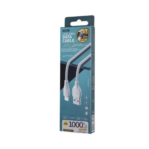كابل ريمكس ليسو RC-160A بطول 1 متر USB إلى USB Type-C بقدرة 2.1A للشحن ونقل البيانات، أبيض مع حماية PVC - ريماكس - Image 2