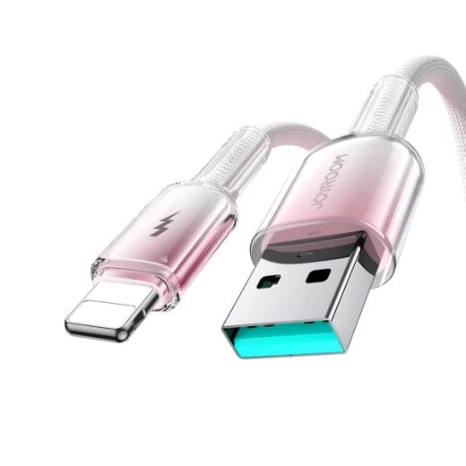 كابل جوي روم S-A42 Crystal-Clear بطول 1.2 متر USB-A إلى Lightning، شحن حتى 3A ونقل بيانات 480 ميجابت/ثانية، أبيض